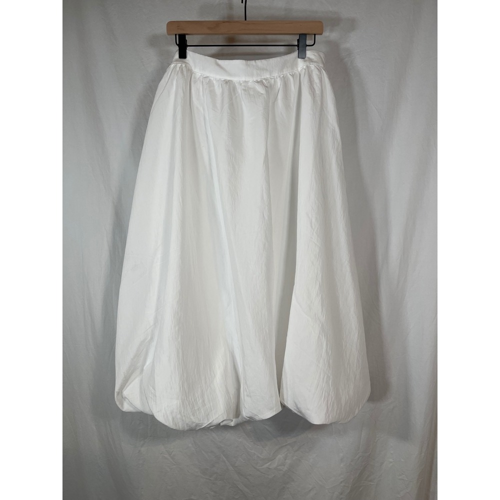 A New Day White Bubble Hem Midi Skirt Womens Large NWT